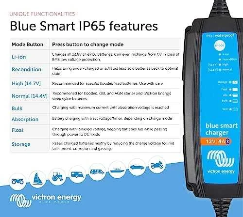 Mėlyna Victron Energy Mėlyna Smart IP65s įkroviklis 12/4(1) 230V CEE 7/17 Ret BPC120433064R