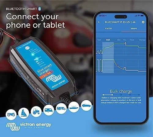 Mėlyna Victron Energy Mėlyna Smart IP65s įkroviklis 12/4(1) 230V CEE 7/17 Ret BPC120433064R