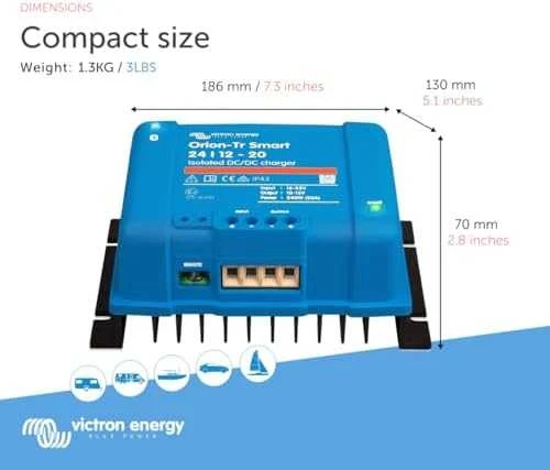 Victron Orion-Tr Smart 24/12-20A įkroviklio matmenys