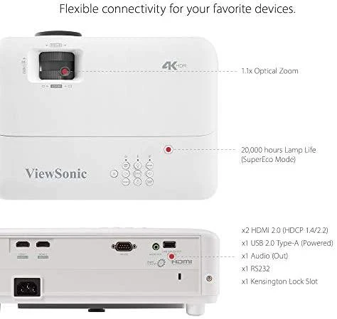 Projektorius ViewSonic 4K UHD (3840x2160), 3200AL, 12 000:1 kontrastas, SuperColor technologija, HDR/HLG, suderinama su 3D, TR1.5-1.65, 1.1x priartinimas, 27dB triukšmo lygis (Eco), 5ms įvesties delsa