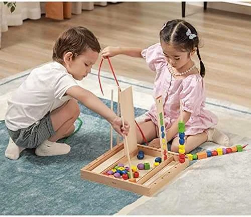 Viga medinis edinis žaidimas loginis karoliukai 104 Montessori elementai