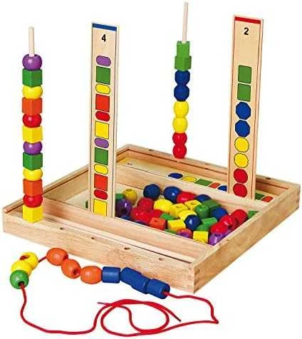Viga medinis edinis žaidimas loginis karoliukai 104 Montessori elementai