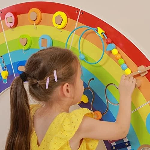 Viga Toys VIGA medinė sensorinė manipuliacinė lenta EDU Vaivorykštė