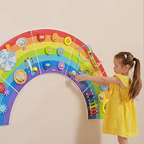 Viga Toys VIGA medinė sensorinė manipuliacinė lenta EDU Vaivorykštė