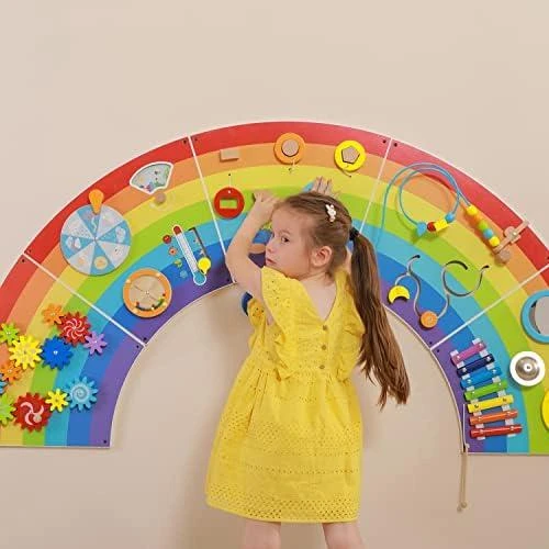 Viga Toys VIGA medinė sensorinė manipuliacinė lenta EDU Vaivorykštė
