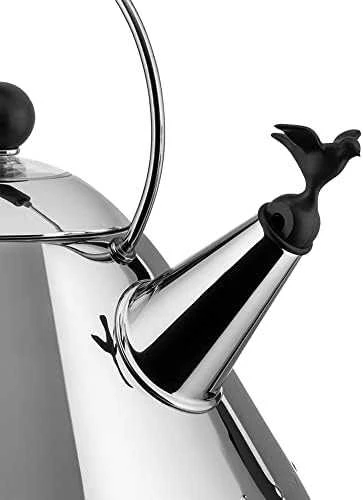Alessi Virdulys nerūdijančio plieno indukcinėms viryklėms su juoda rankena ir švilpuku