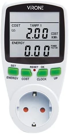 Orno Dwutaryfowy Dviejų tarifų vatmetras, energijos skaičiuoklė su LCD ekranu, 2 atskiri tarifai, vidinė baterija, „Schuko“ versija