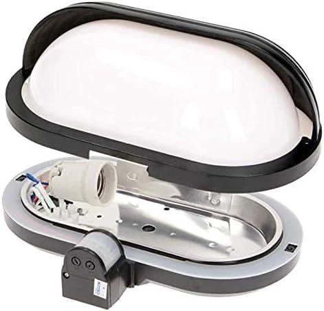 Sieninis šviestuvas Orno MUSAM, sodo šviestuvas su 180° judesio jutikliu, 1x60W, E27, IP44, su sklende, plastikinis, juodas