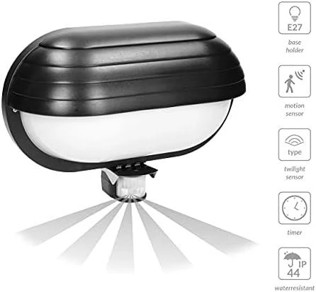 Sieninis šviestuvas Orno MUSAM, sodo šviestuvas su 180° judesio jutikliu, 1x60W, E27, IP44, su sklende, plastikinis, juodas