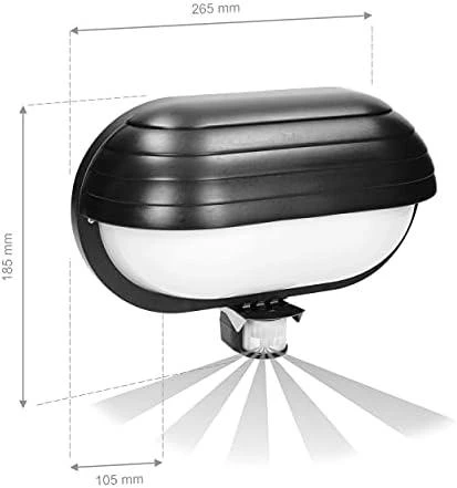 Sieninis šviestuvas Orno MUSAM, sodo šviestuvas su 180° judesio jutikliu, 1x60W, E27, IP44, su sklende, plastikinis, juodas