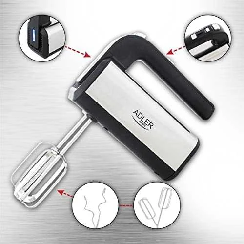 Plakiklis Adler | Hand mixer | AD 4225 | Hand Mixer | 300 W | Greičių skaičius 5 | Turbo mode | Nerūdijantis plienas