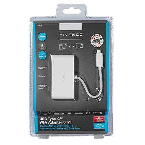 Vivanco adapteris USB-C – VGA 3in1, baltas (34294)