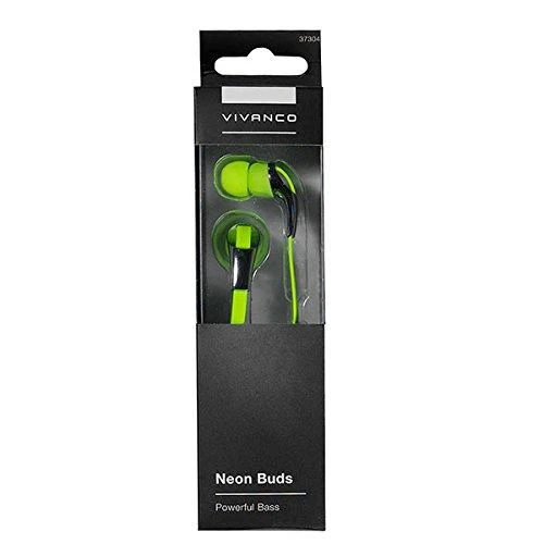 Vivanco Neon Buds žalios ausinės pakuotėje