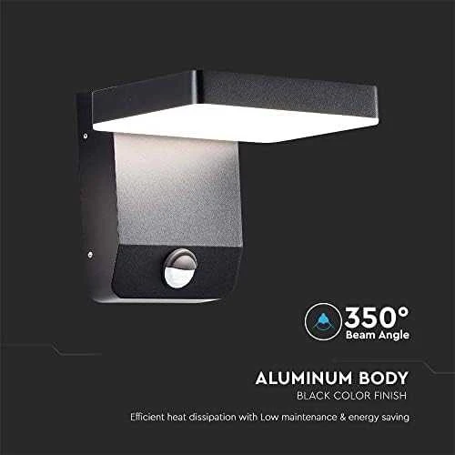 Sieninis šviestuvas V-tac 17W LED sieninis lauko šviestuvas, juodas, 4000K, IP65, su judesio davikliu
