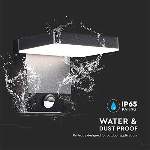 Sieninis šviestuvas V-tac 17W LED sieninis lauko šviestuvas, juodas, 4000K, IP65, su judesio davikliu