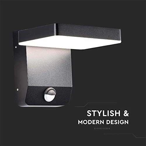 Sieninis šviestuvas V-tac 17W LED sieninis lauko šviestuvas, juodas, 4000K, IP65, su judesio davikliu