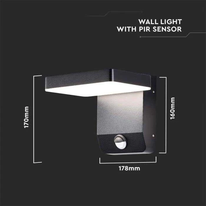 Sieninis šviestuvas V-tac 17W LED sieninis lauko šviestuvas, juodas, 4000K, IP65, su judesio davikliu