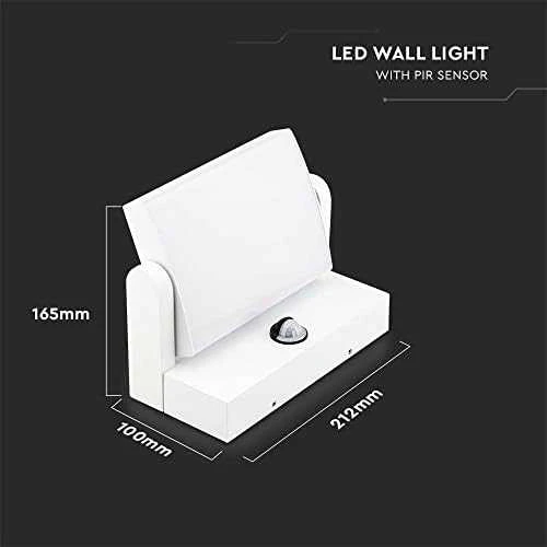 Sieninis šviestuvas V-tac 17W LED sieninis lauko šviestuvas, baltas, 4000K, IP65, su judesio davikliu