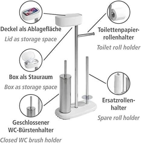 Popierinis stovas ir šepetys wc su lentyna ir krepšeliu RIVAZZA, 4in1, baltas, WENKO