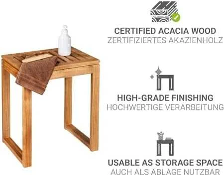 Wenko Akacijos medienos vonios taburetė FONDI, aukštis 46 cm