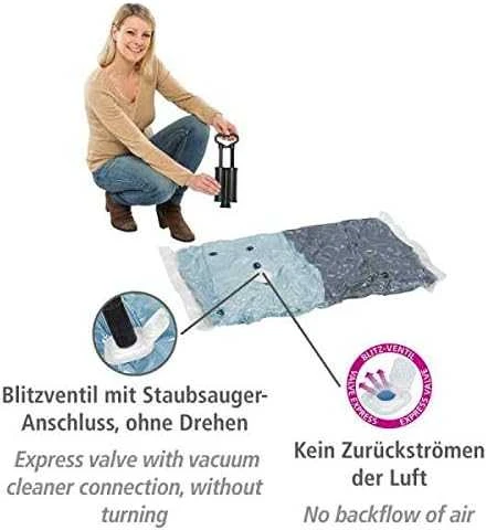 Vakuuminių laikymo maišelių rinkinys plastikinių maišelių+siurblys - 40 x 60 cm (3 vnt), 50 x 70 cm (2 vnt), WENKO