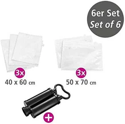 Vakuuminių laikymo maišelių rinkinys plastikinių maišelių+siurblys - 40 x 60 cm (3 vnt), 50 x 70 cm (2 vnt), WENKO