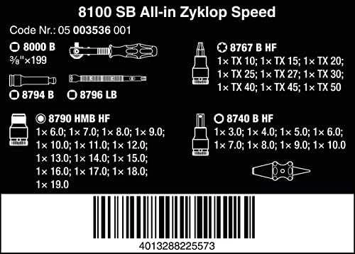 Wera 810 All-in Zyklop Speed terkšlių rinkinys, 3/8" 35 vnt