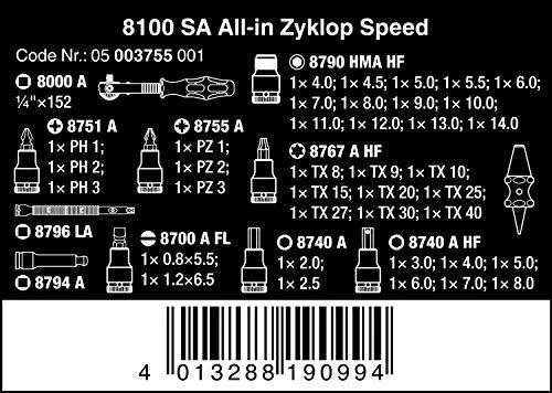 Įrankių komplektas Wera 8100 SA All-in Zyklop; 1/4''; 42 vnt.