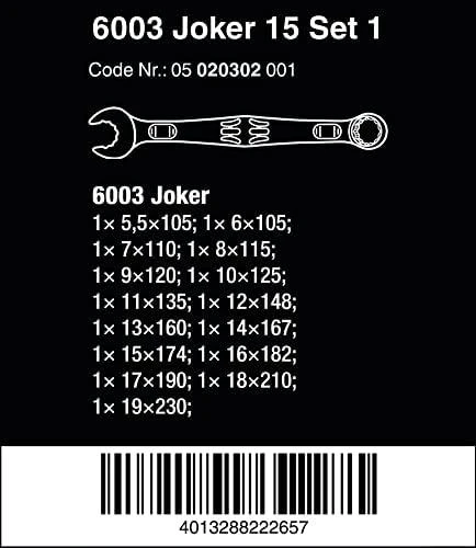 Kombinuotų veržliarakčių komplektas Wera 6003 Joker 15 Set 1; 5,5-19 mm; 15 vnt.