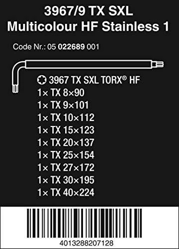 Šešiakampių L-Formos raktų rinkinys Wera STAINLESS TX SXL Multicolour, su prilaikymo funkcija, TX8-40, 9 vnt
