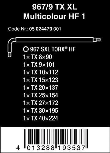 Wera 967/9 Multicolour ilgų TORX raktų rinkinys (TX8-TX40, 9 dalių)
