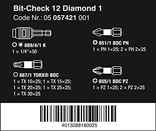 Sukimo antgalių rinkinys 12 dalių WERA Diamond 1