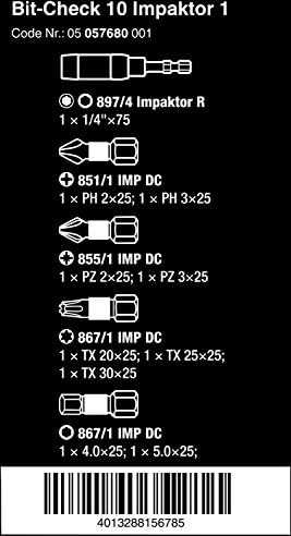 „Wera Bits-Assortment Bit-Check 10 Impaktor 1“.