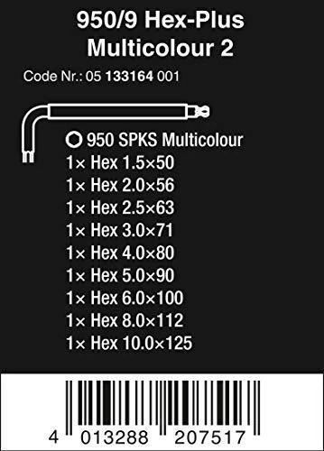 Šešiakampių raktų rinkinys WERA 950/9 Hex-Plus Multicolor