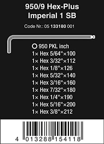 Wera 950/9 Hex-Plus Imperial 1 - L formos raktų rinkinys, coliniai, BlackLaser
