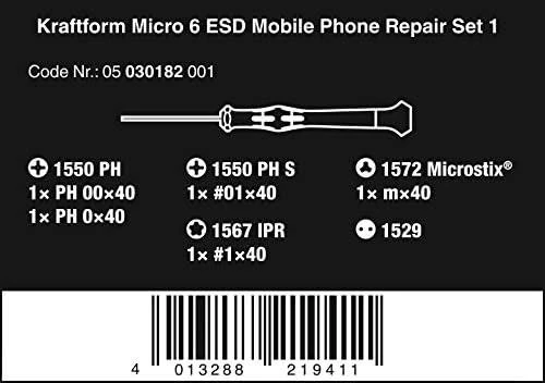 Atsuktuvų rinkinys telefonų remontui Kraftform Micro 6 ESD, 030182 Wera
