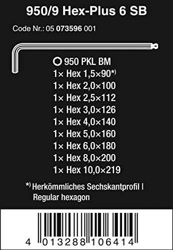 Šešiakampių raktų komplektas WERA Hex-Plus, 1,5-10 mm, HEX tipo, suapvalintu galu, BlackLaser, 9 vnt.