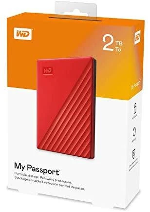 Išorinis kietasis diskas HDD Western Digital My Passport (2TB, USB 3.2), raudonas