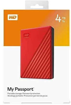 Išorinis kietasis diskas HDD Western Digital My Passport (4TB, USB 3.2) Raudona