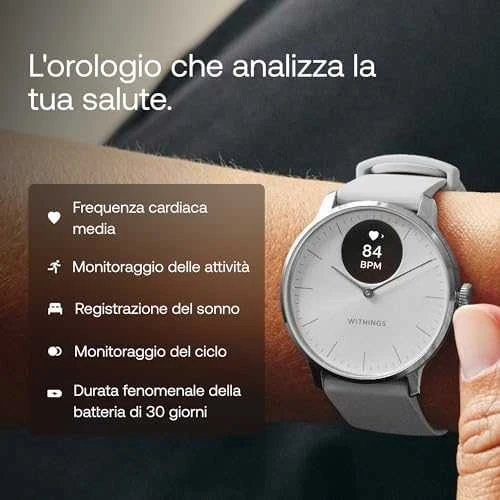Išmanusis laikrodis Withings Scanwatch Light, 37 mm, Sidabro spalvos korpusas su pilkos spalvos dirželiu
