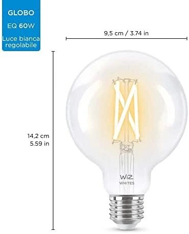 WiZ - G95 Clear Globe E27 Tunable Filament - Smart Home