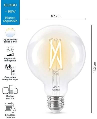 WiZ - G95 Clear Globe E27 Tunable Filament - Smart Home