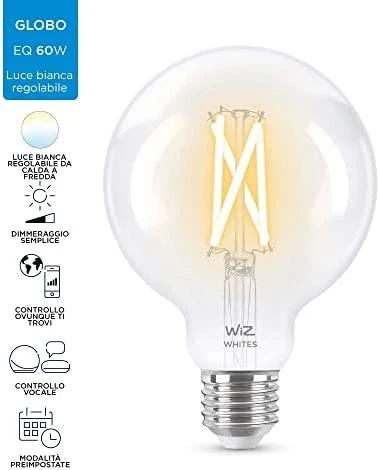 WiZ - G95 Clear Globe E27 Tunable Filament - Smart Home
