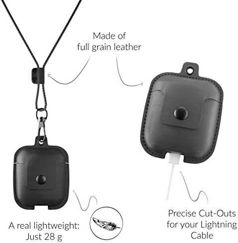 Woodcessories Juodas „AirPod“ odinis dėklas su dirželiu