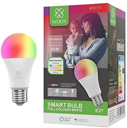 Woox Lemputė LED E27, 230V, 10W, 806lm, 2700K - 6500K, CCT, RGB, išmanioji Zigbee 2 MQTT, TUYA