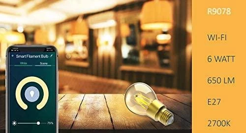 Lemputė LED filamentas E27, 230V, 6W, 650lm, 2700K, išmanioji Wi-Fi, valdoma programėle, TUYA, WOOX