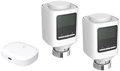 Išmanių termostatų komplektas, 2x termostatai + ZigBee - Wi-Fi stotelė, TUYA, valdomas programėle, WOOX