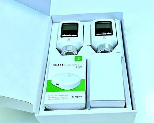 Išmanių termostatų komplektas, 2x termostatai + ZigBee - Wi-Fi stotelė, TUYA, valdomas programėle, WOOX