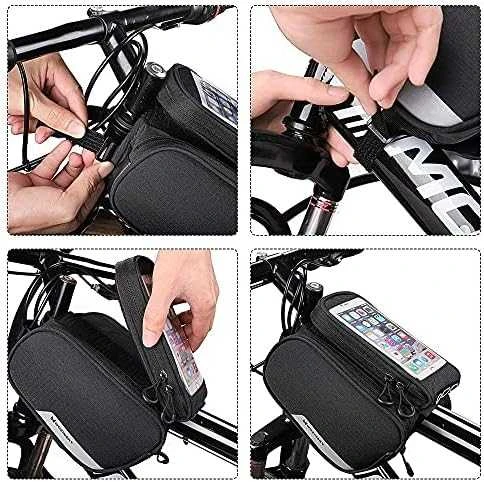 Wozinsky frame bike bag + detachable phone cover iki 6.5 "1.5l juodos spalvos (WBB7BK)