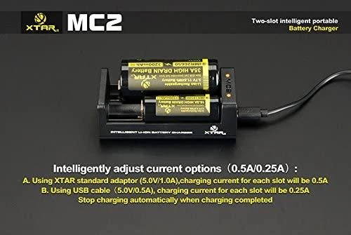 XTAR MC2 įkroviklis su dviem akumuliatoriais